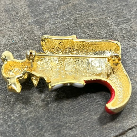 Cute Vintage Gold Tone Christmas Puppy in Stocking Red Boot Brooch Pin - Picture 6 of 9